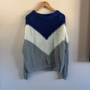 Garage Chevron Color-Block Knit Sweater | Blue Gray White | Size Large